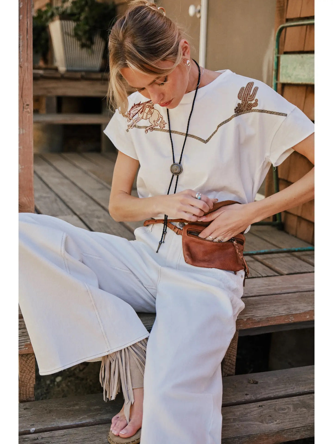 Buffalo Belle - Embroidered Shoulder Western Yoke Tee