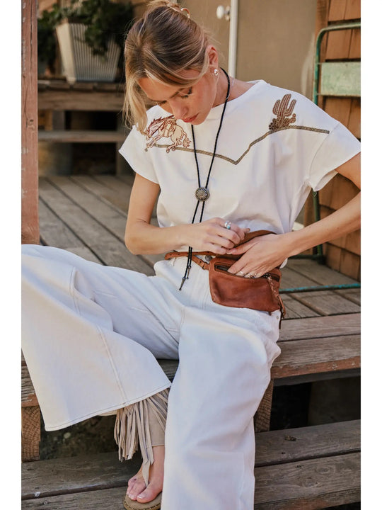 Buffalo Belle - Embroidered Shoulder Western Yoke Tee