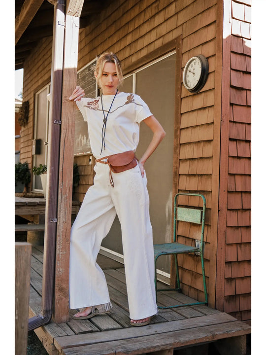 Buffalo Belle - Embroidered Shoulder Western Yoke Tee