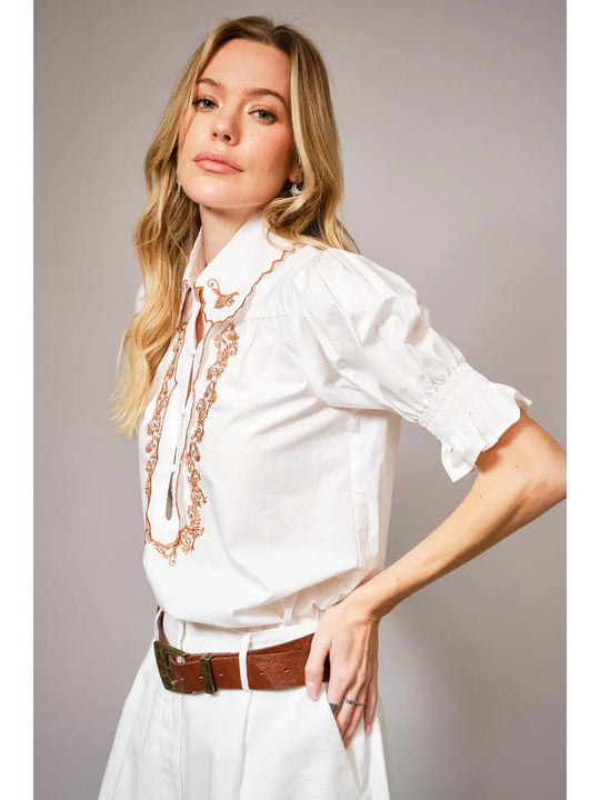Bufalo Belle - Embroidered Scallop Collared Blouse