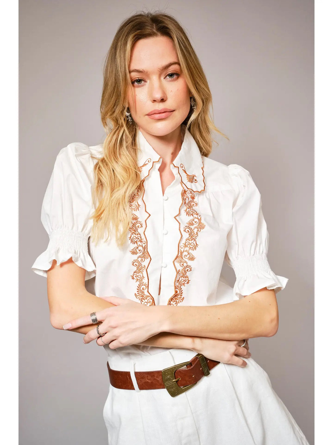 Bufalo Belle - Embroidered Scallop Collared Blouse