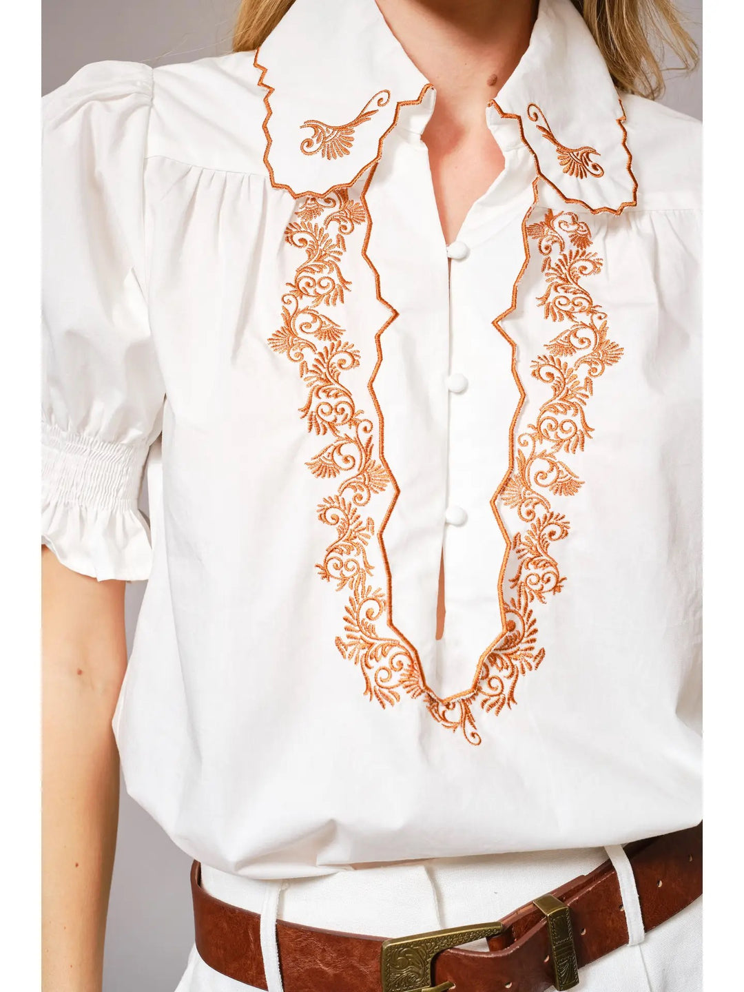 Bufalo Belle - Embroidered Scallop Collared Blouse