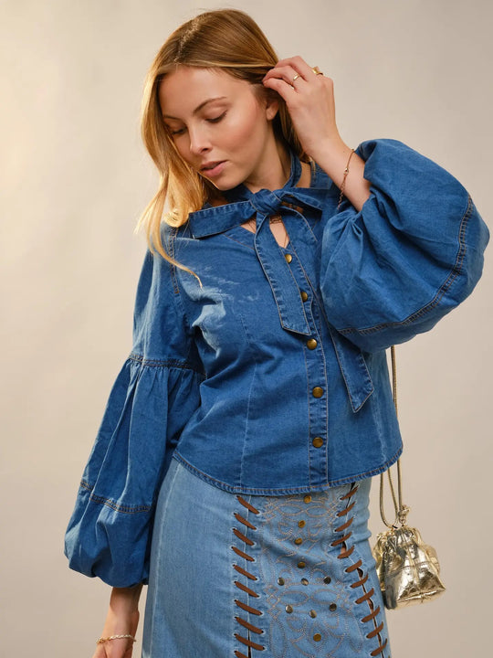 Buffalo Belle - Denim Puff Sleeve Blouse