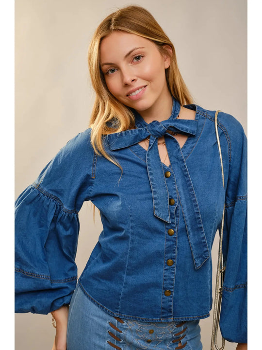 Buffalo Belle - Denim Puff Sleeve Blouse