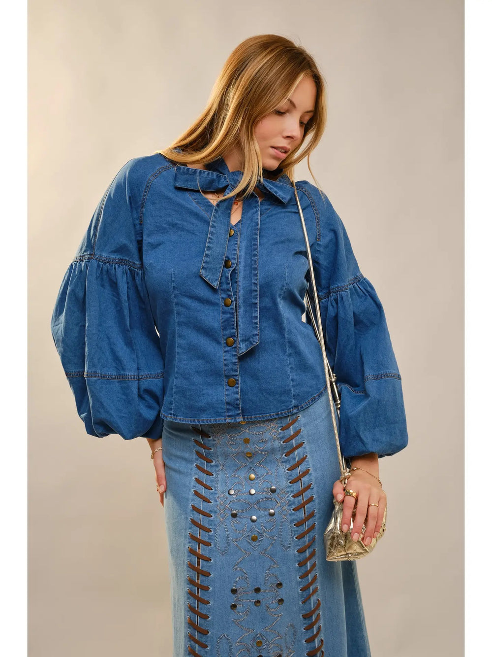 Buffalo Belle - Denim Puff Sleeve Blouse