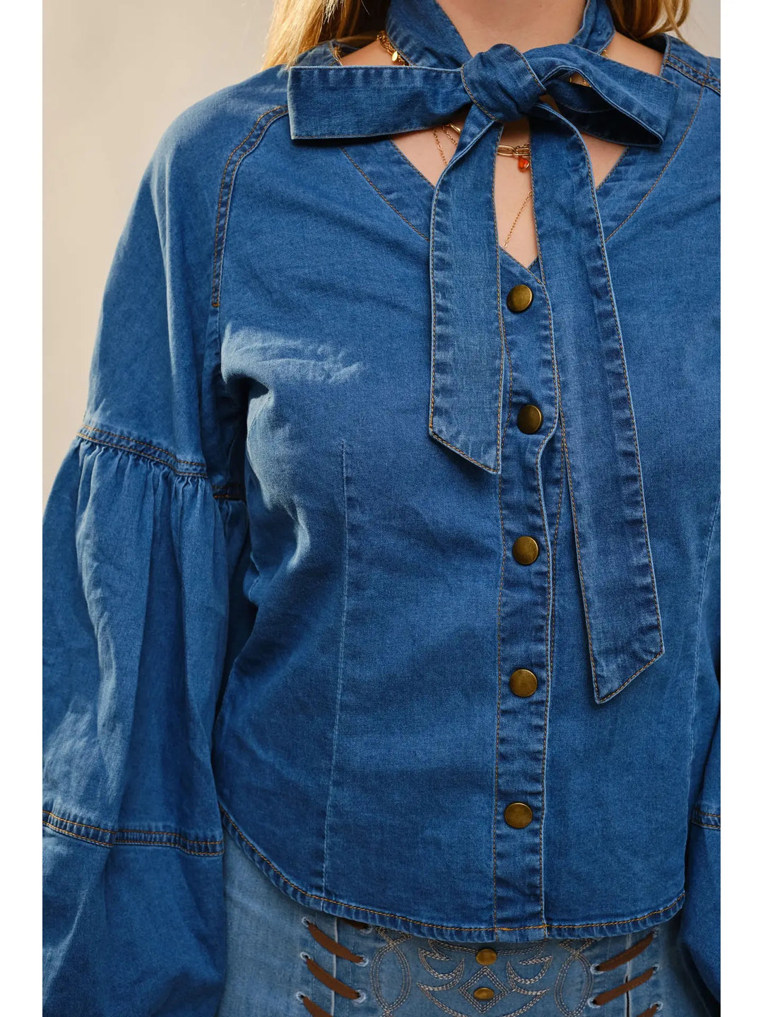 Buffalo Belle - Denim Puff Sleeve Blouse