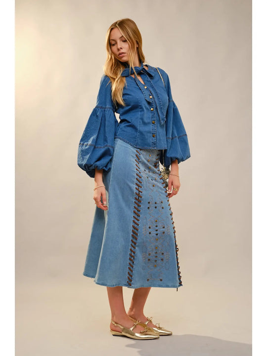 Buffalo Belle - Denim Puff Sleeve Blouse