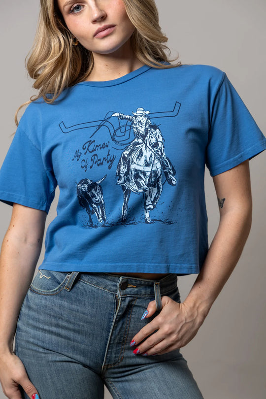 Kimes Ranch - Womens Kimes Of A Party Carbon Blue Cropped Tee