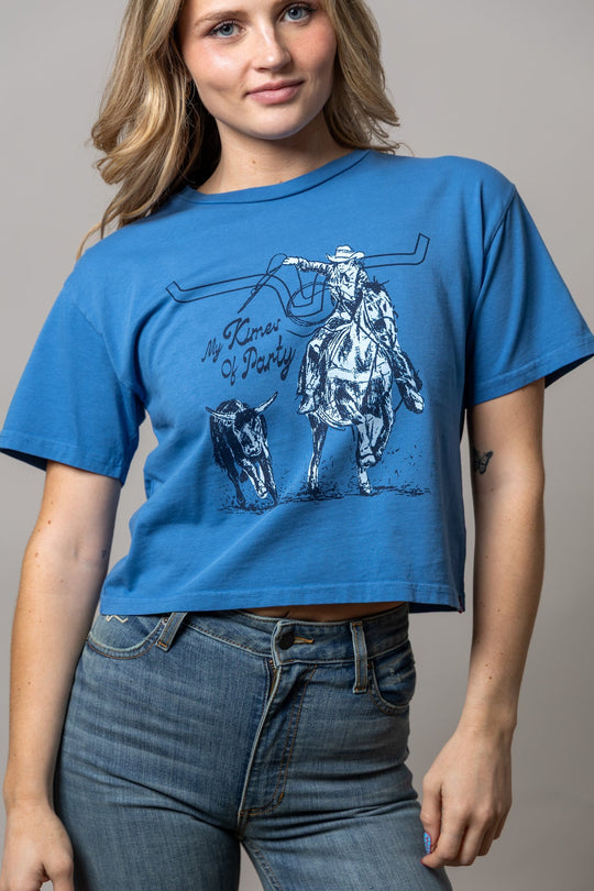 Kimes Ranch - Womens Kimes Of A Party Carbon Blue Cropped Tee