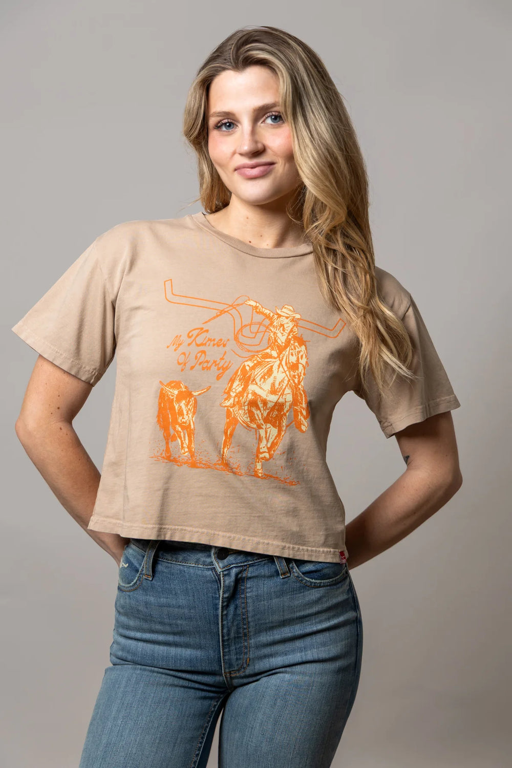 Kimes Ranch - Womens Kimes Of A Party Tan Cropped Tee