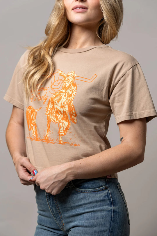 Kimes Ranch - Womens Kimes Of A Party Tan Cropped Tee
