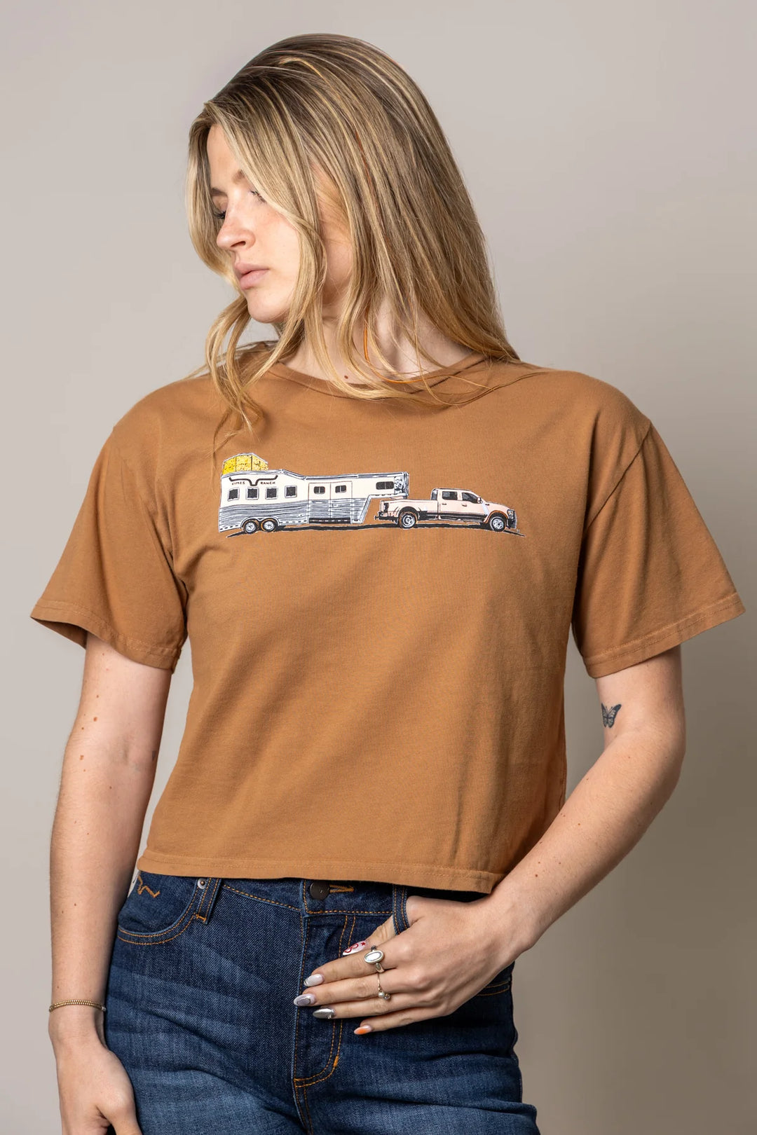 Kimes Ranch - Womens Lucky B Hauler Tobacco Cropped Tee