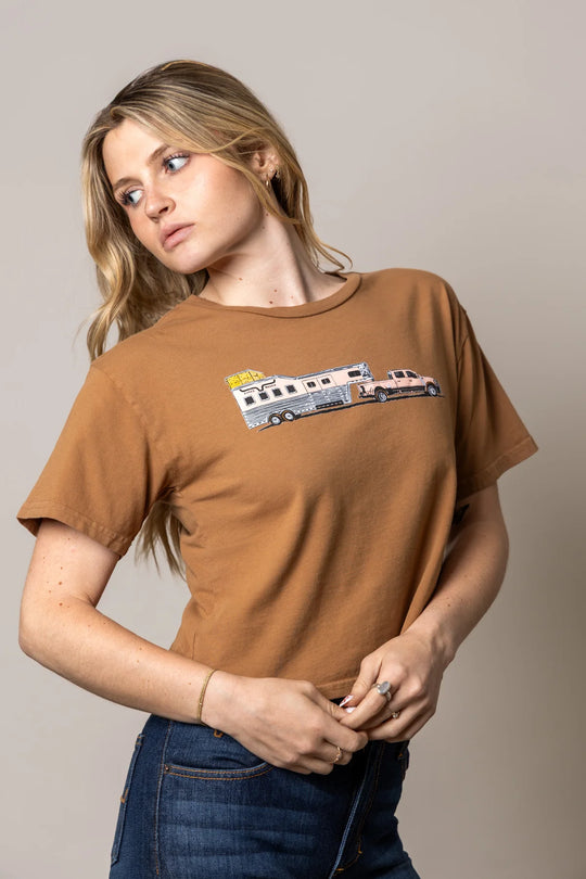 Kimes Ranch - Womens Lucky B Hauler Tobacco Cropped Tee