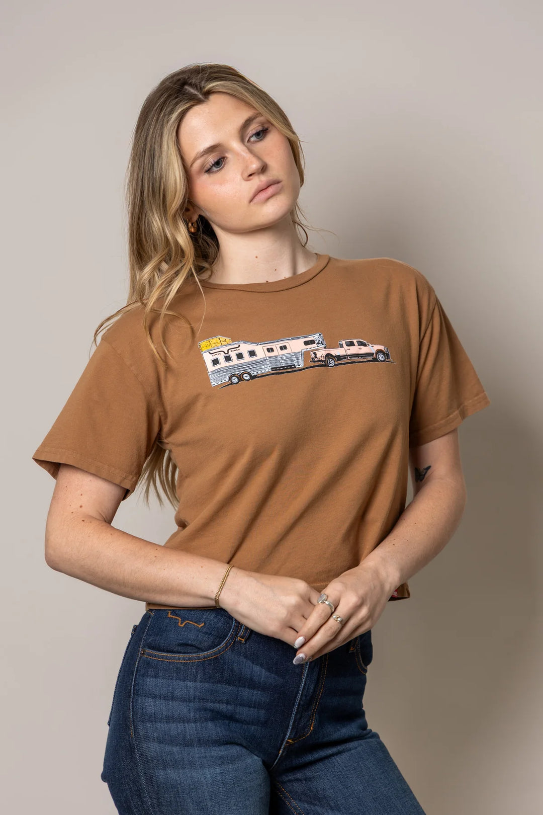 Kimes Ranch - Womens Lucky B Hauler Tobacco Cropped Tee