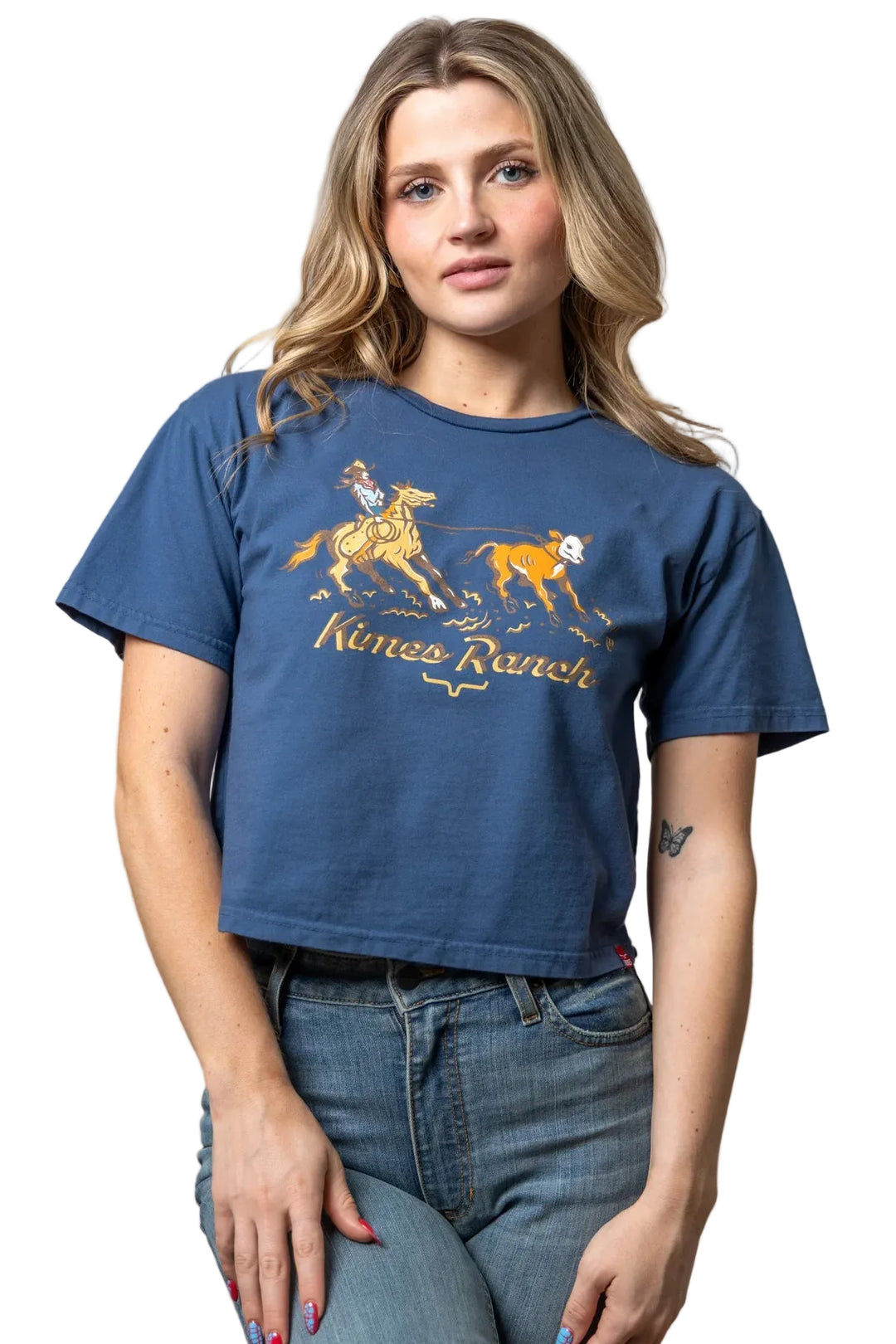 Kimes Ranch - Womens Lucky B Roper Dark Blue Cropped Tee