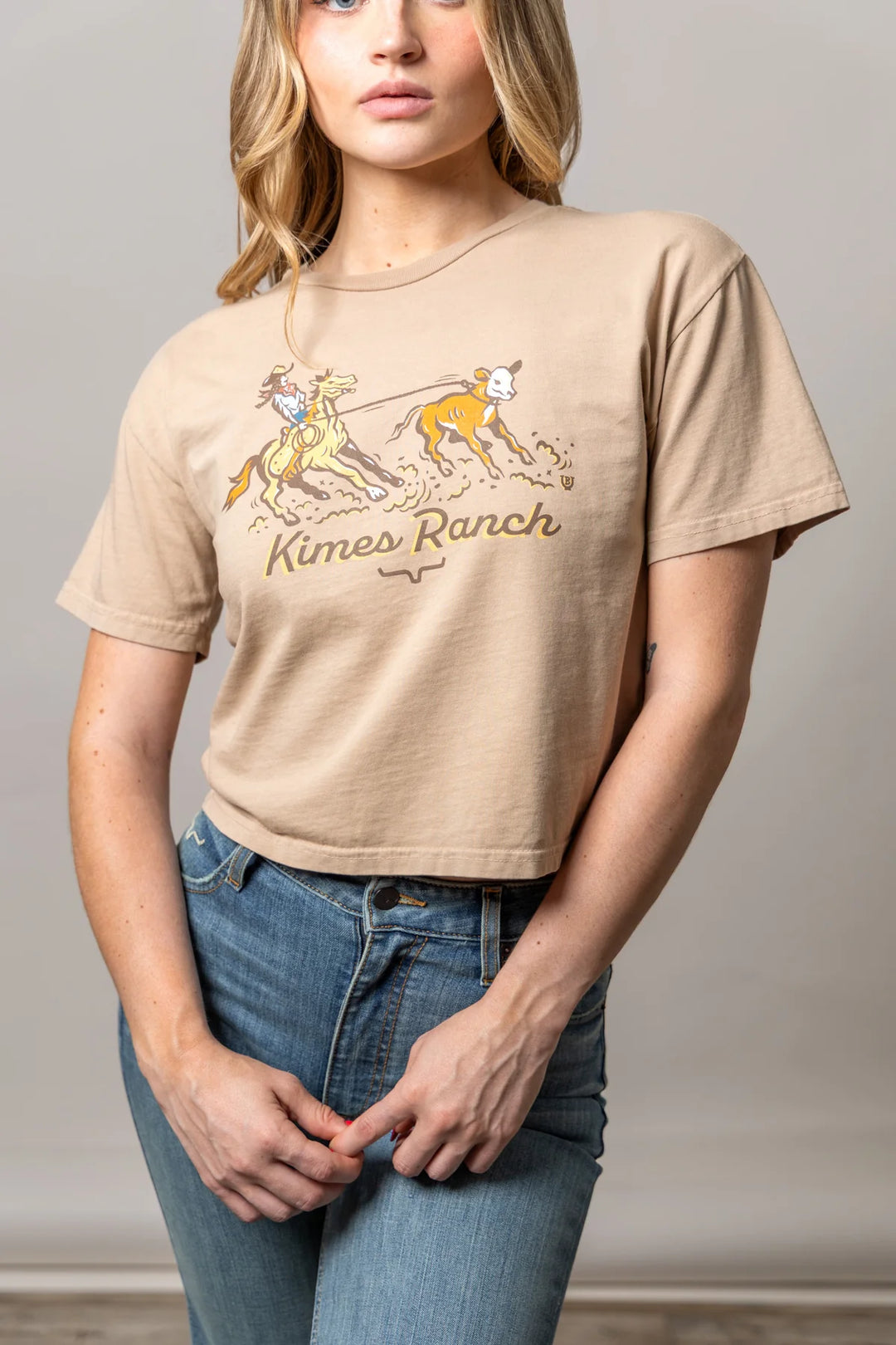Kimes Ranch - Womens Lucky B Roper Tan Cropped Tee