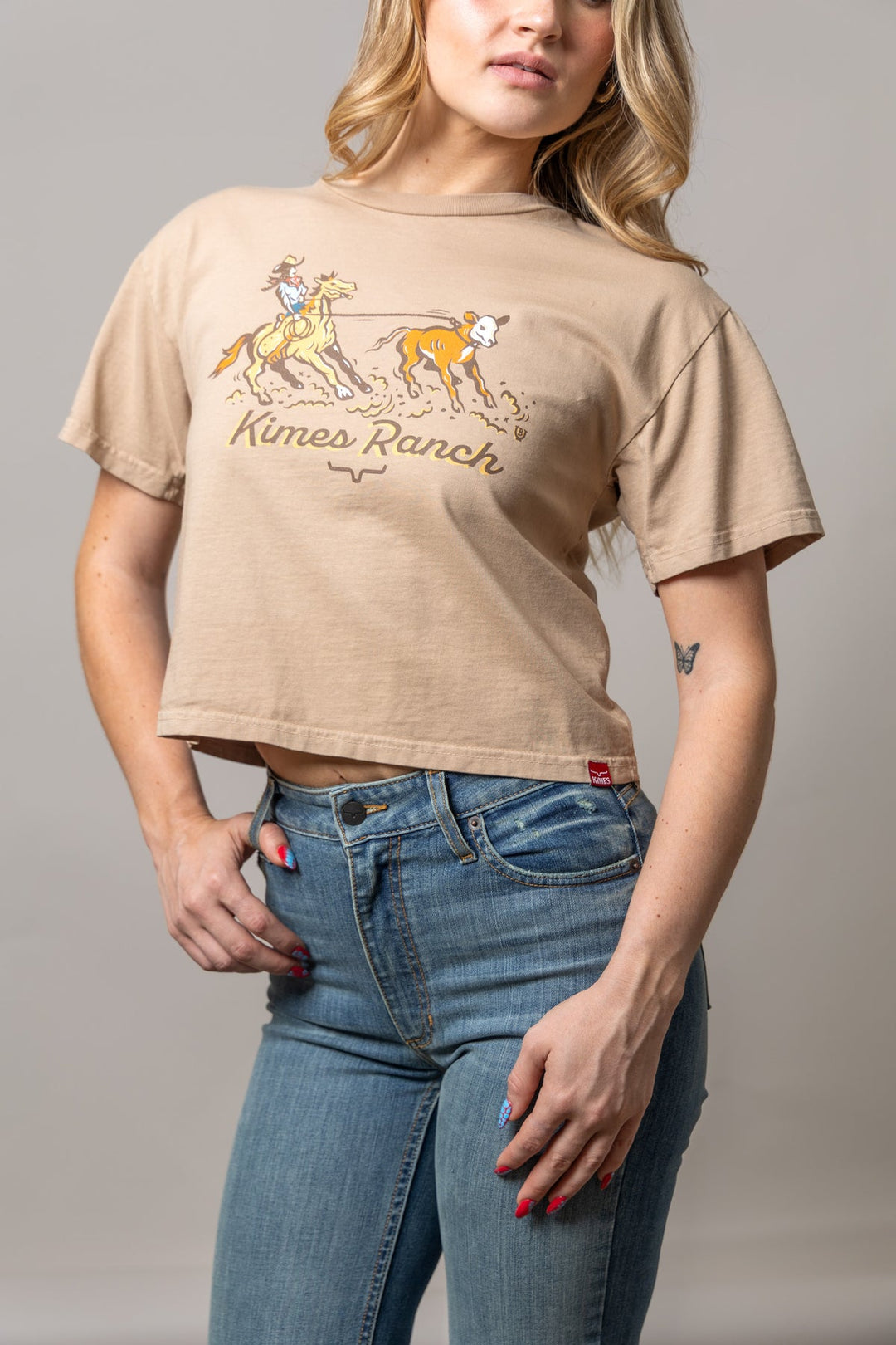 Kimes Ranch - Womens Lucky B Roper Tan Cropped Tee