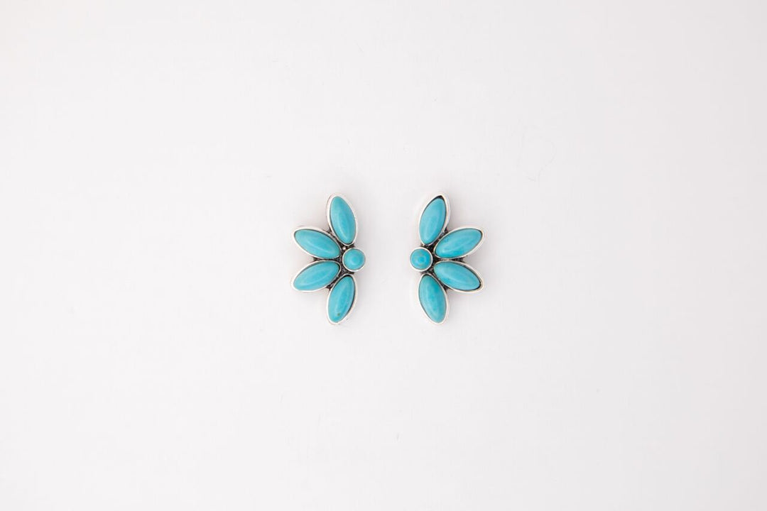 West & Co - Cheyenne 1" Silver Half Flower Turquoise Earrings