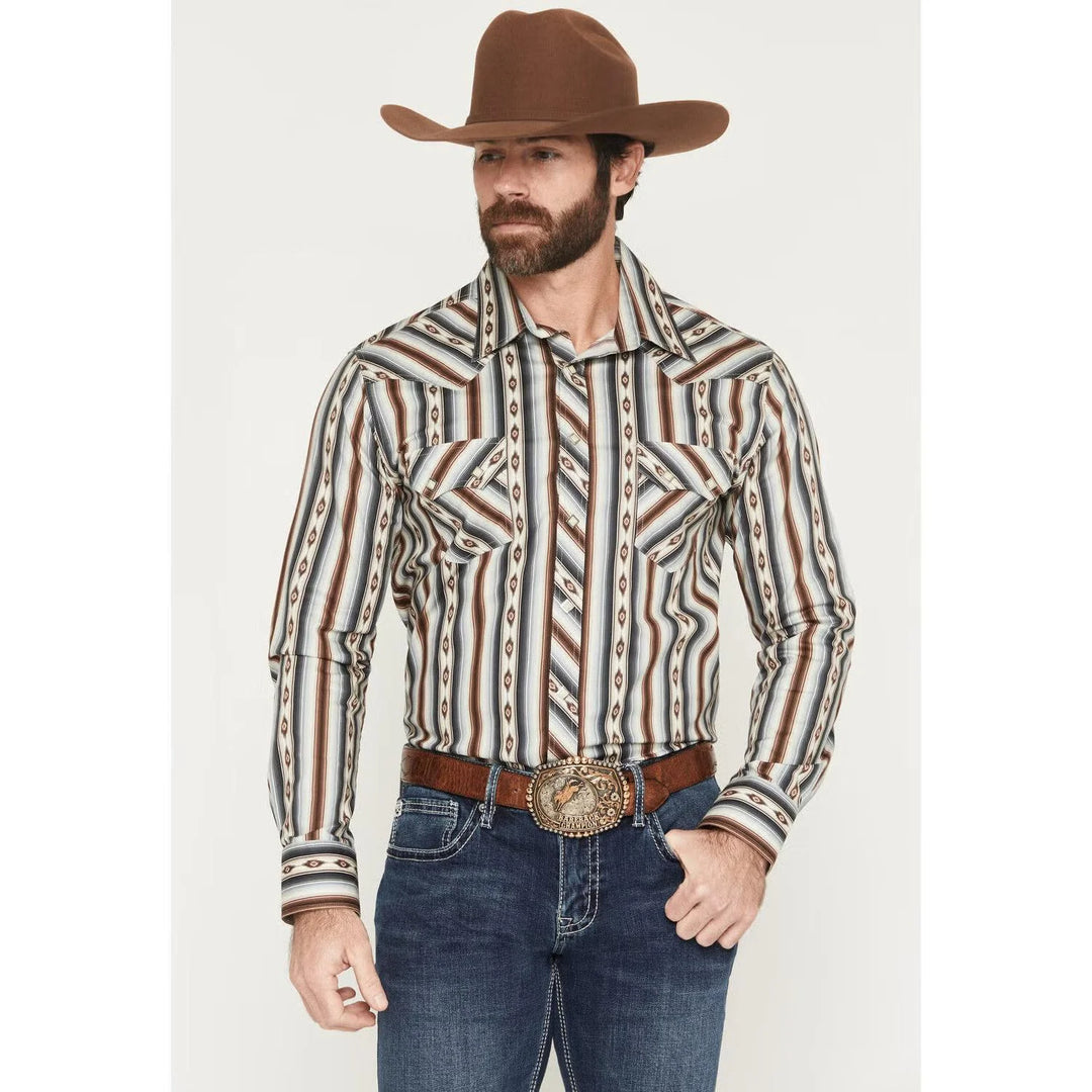 Rock & Roll - Men's Dale Brisby Serape Stripe Snap Shirt - Dark Brown