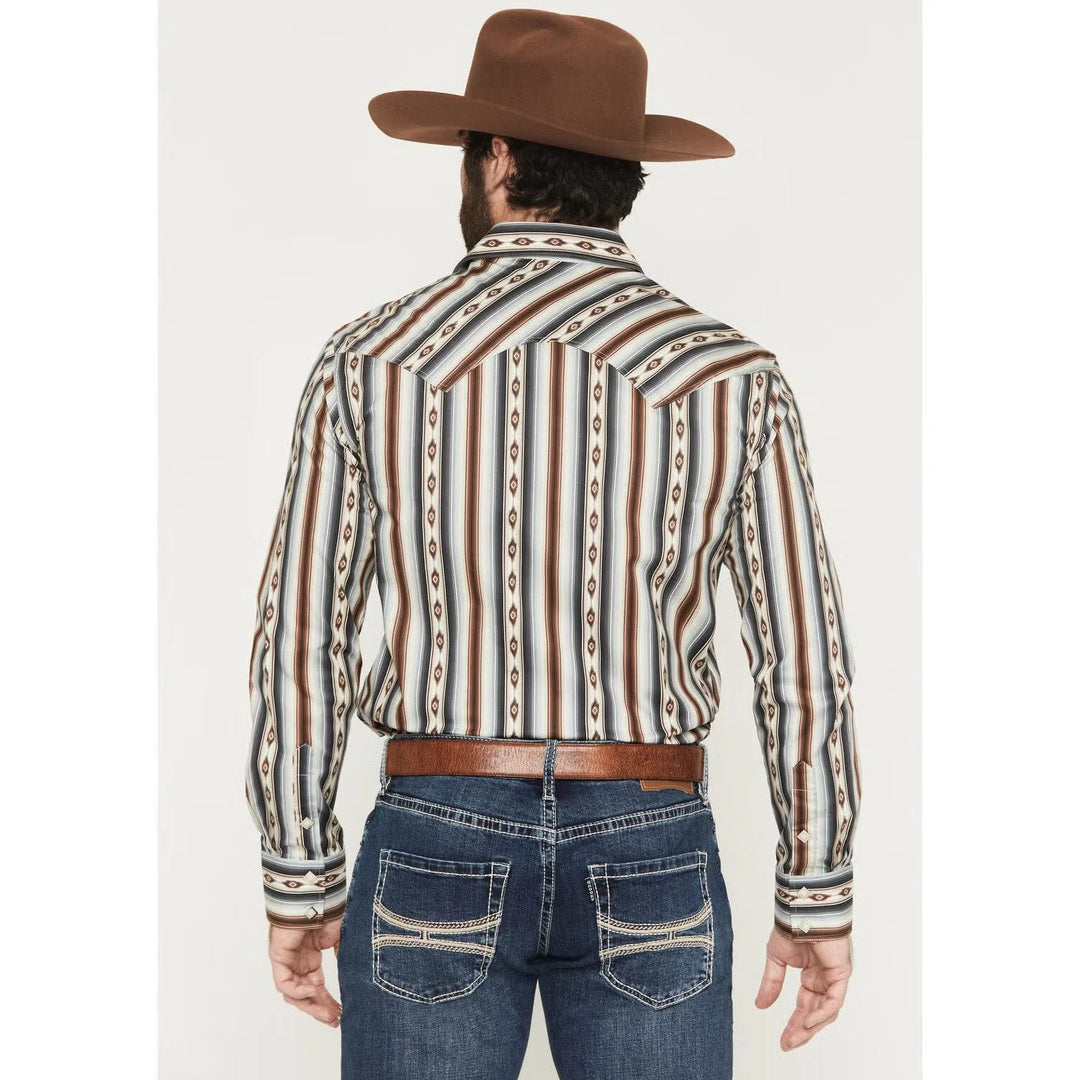 Rock & Roll - Men's Dale Brisby Serape Stripe Snap Shirt - Dark Brown