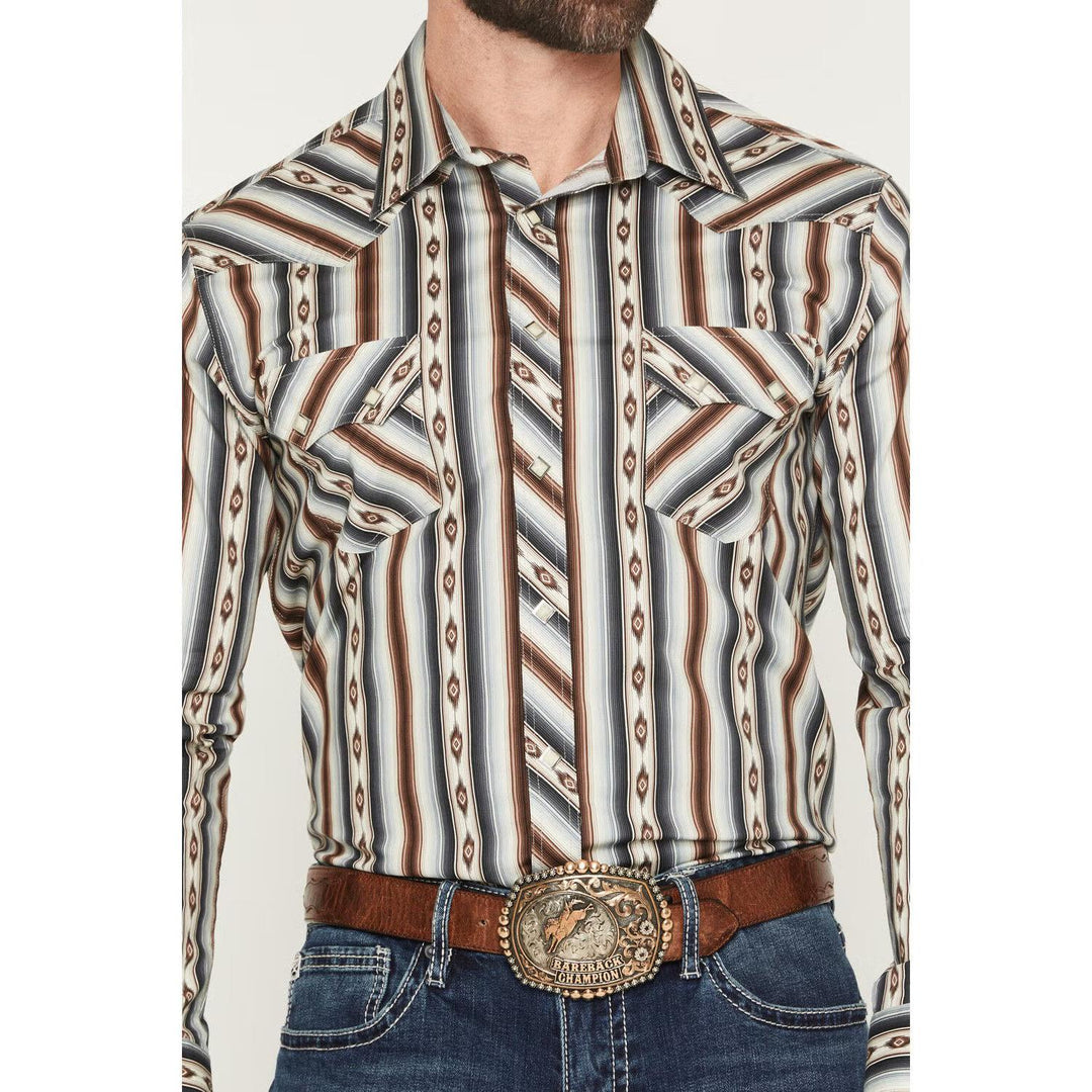 Rock & Roll - Men's Dale Brisby Serape Stripe Snap Shirt - Dark Brown