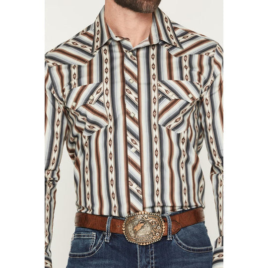 Rock & Roll - Men's Dale Brisby Serape Stripe Snap Shirt - Dark Brown