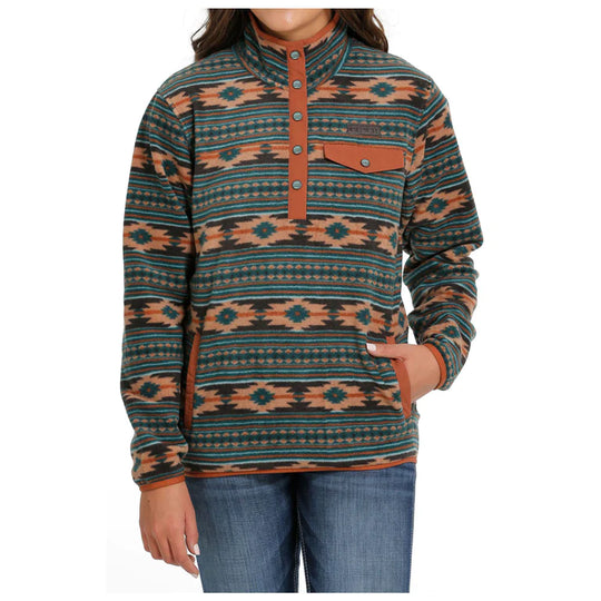 Cinch - Womens Green/Rust Fleece Pullover