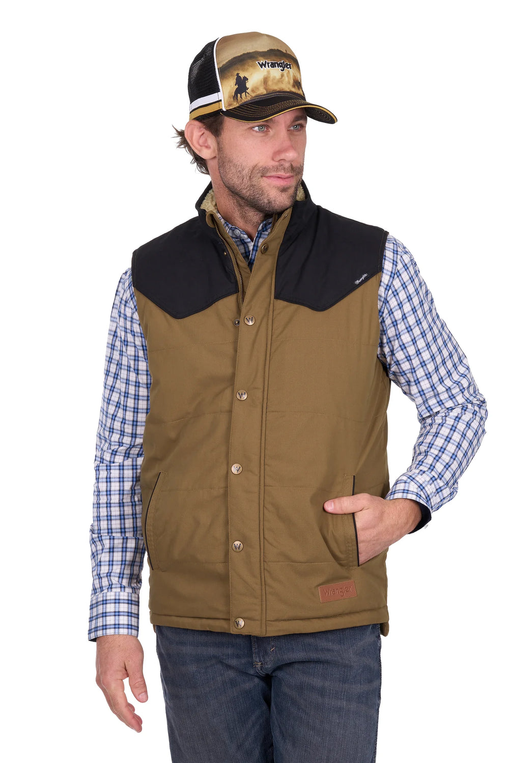 Wrangler - Men's Ruben Vest Dark Tan/Black