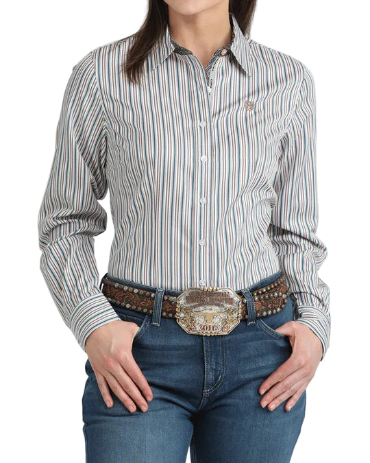Cinch- Womens White Strip Arena Shirt