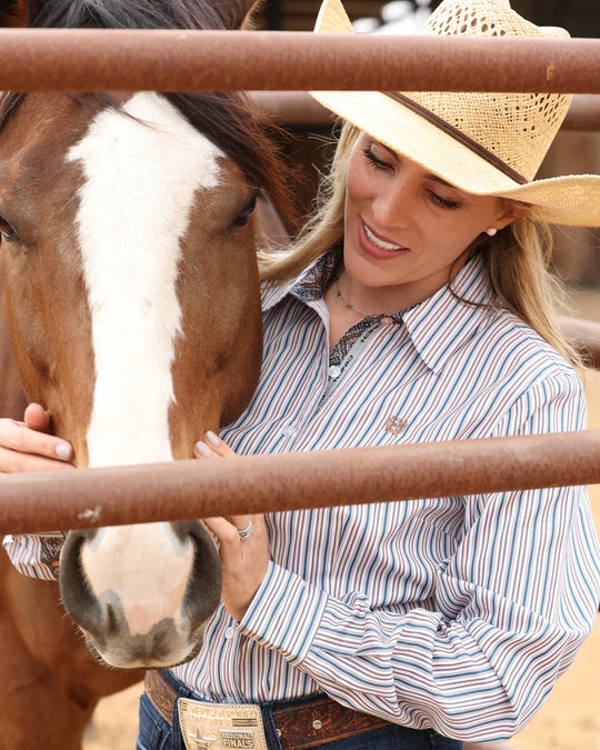 Cinch- Womens White Strip Arena Shirt