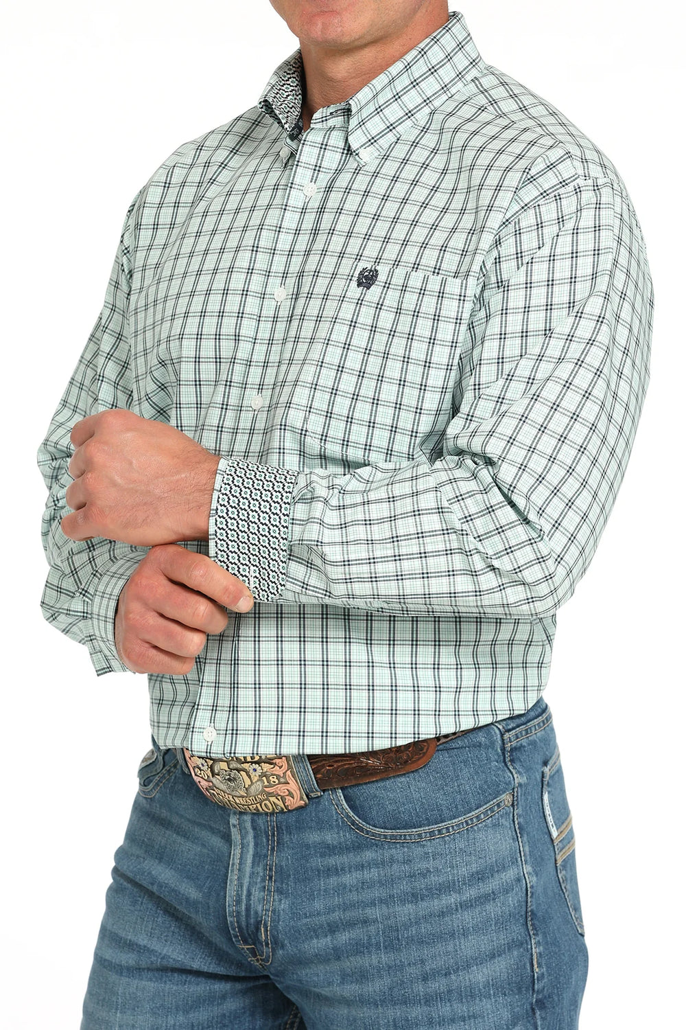 Cinch - Mens Turquoise/Black Plaid Shirt