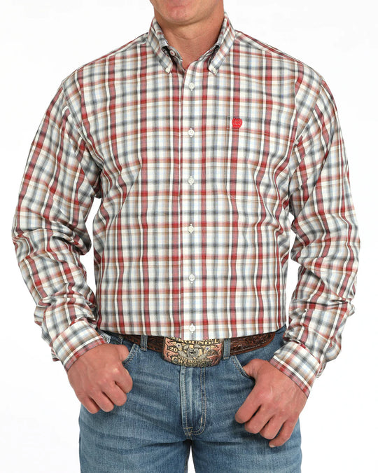 Cinch - Mens Cream/Red Plaid Shirt
