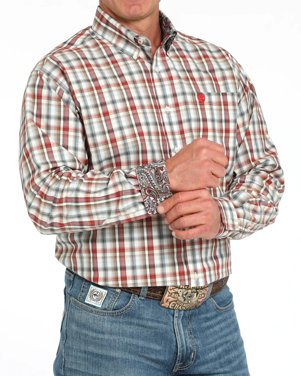 Cinch - Mens Cream/Red Plaid Shirt