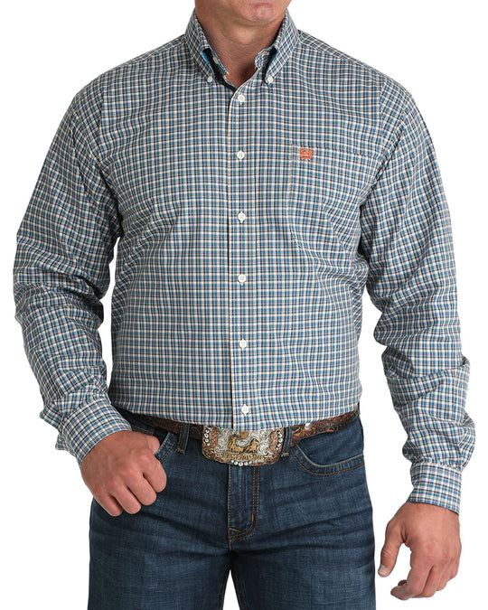 Cinch - Mens Blue/Orange Plaid Arena Shirt
