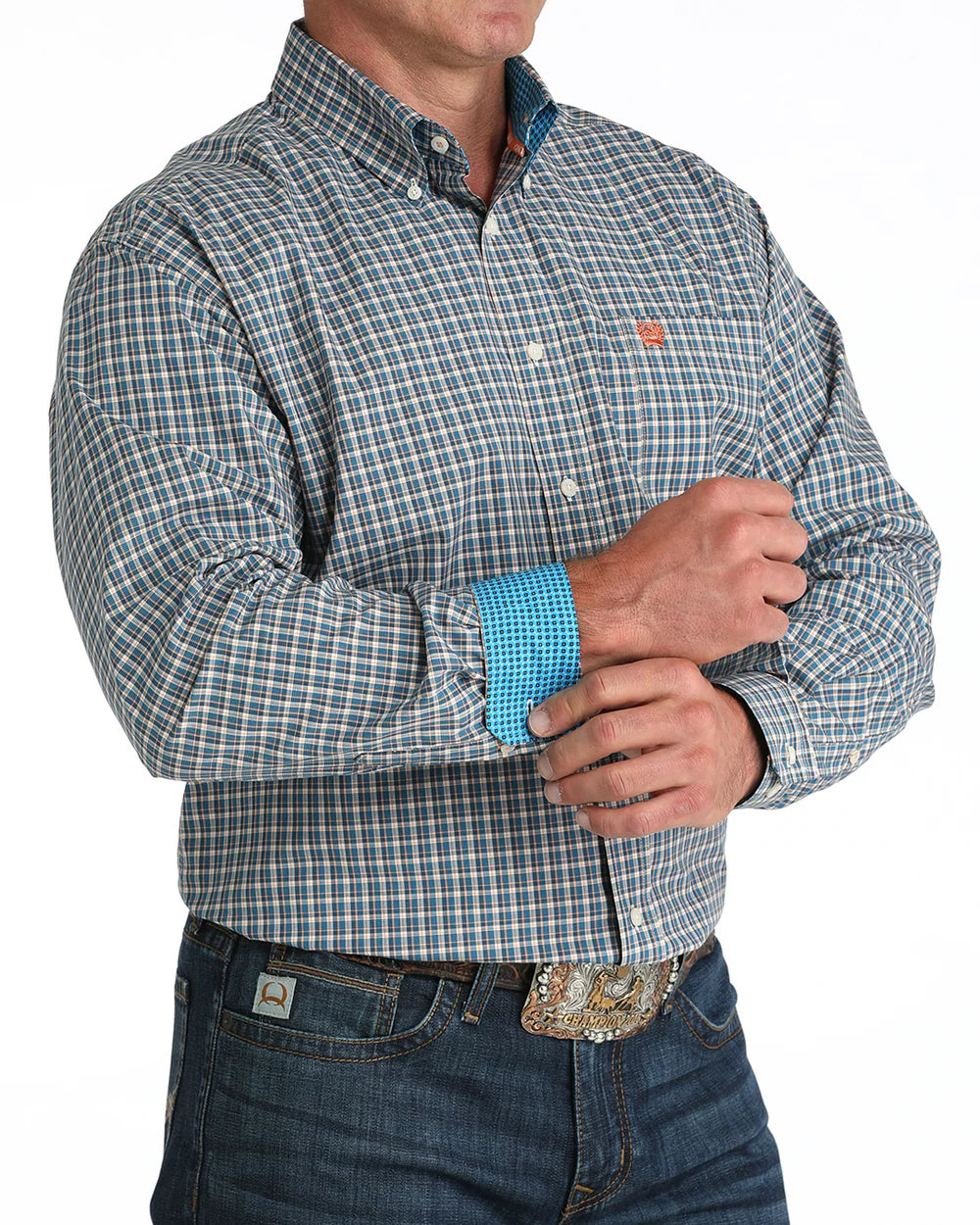 Cinch - Mens Blue/Orange Plaid Arena Shirt