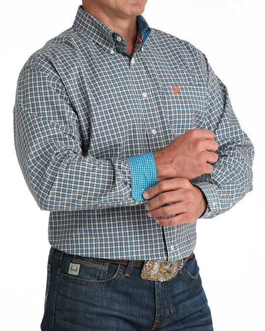Cinch - Mens Blue/Orange Plaid Arena Shirt
