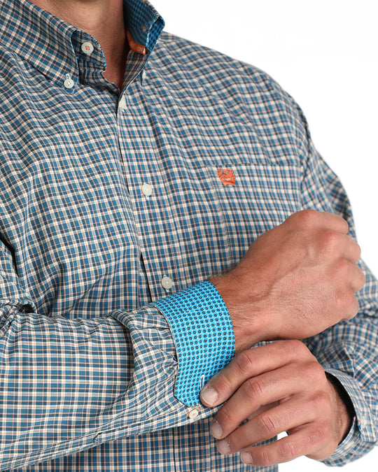 Cinch - Mens Blue/Orange Plaid Arena Shirt