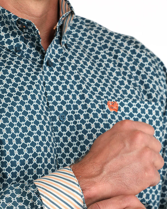Cinch - Mens Teal Orange Geo Arena Shirt
