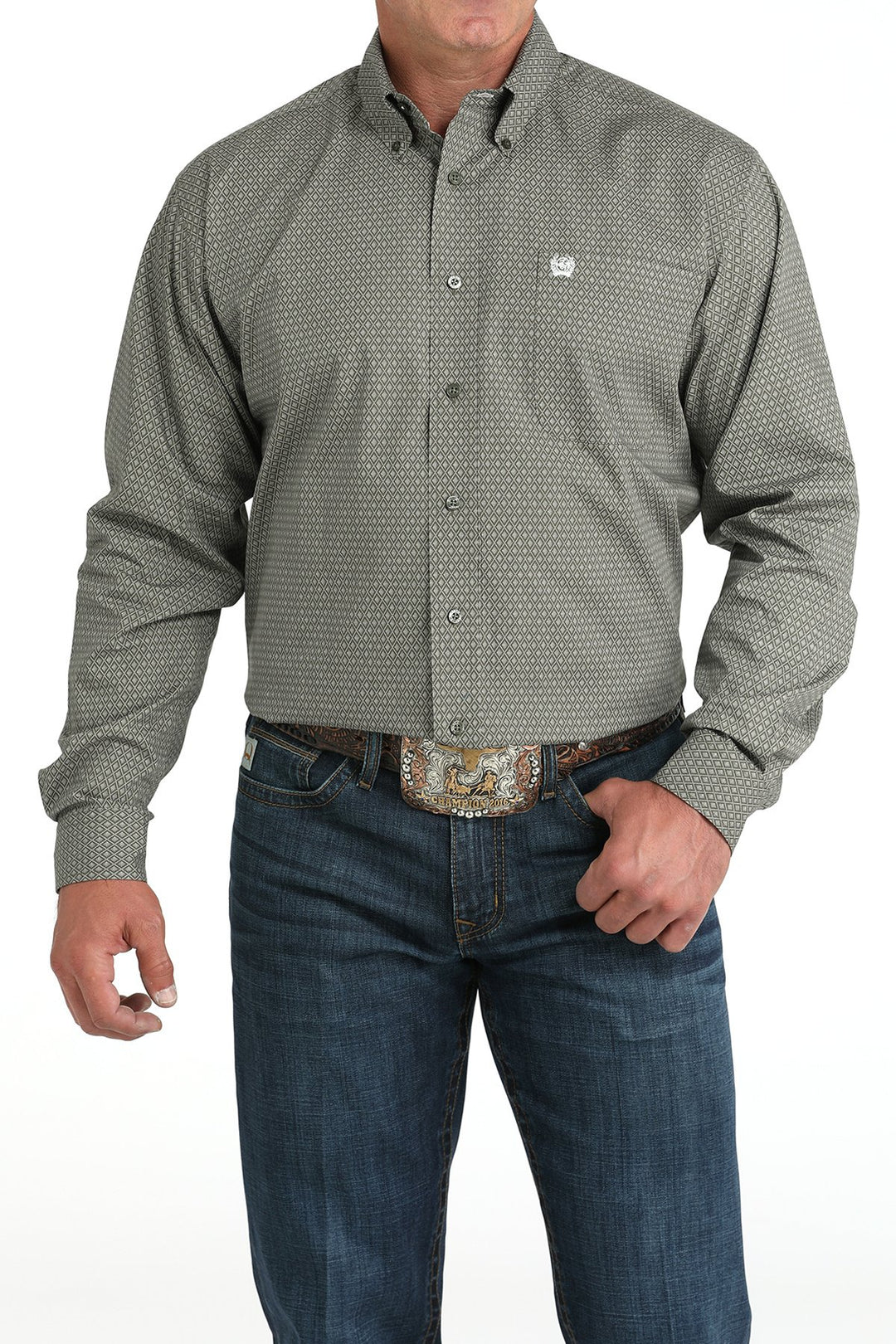 Cinch - Mens Olive Diamond Print Arena Shirt