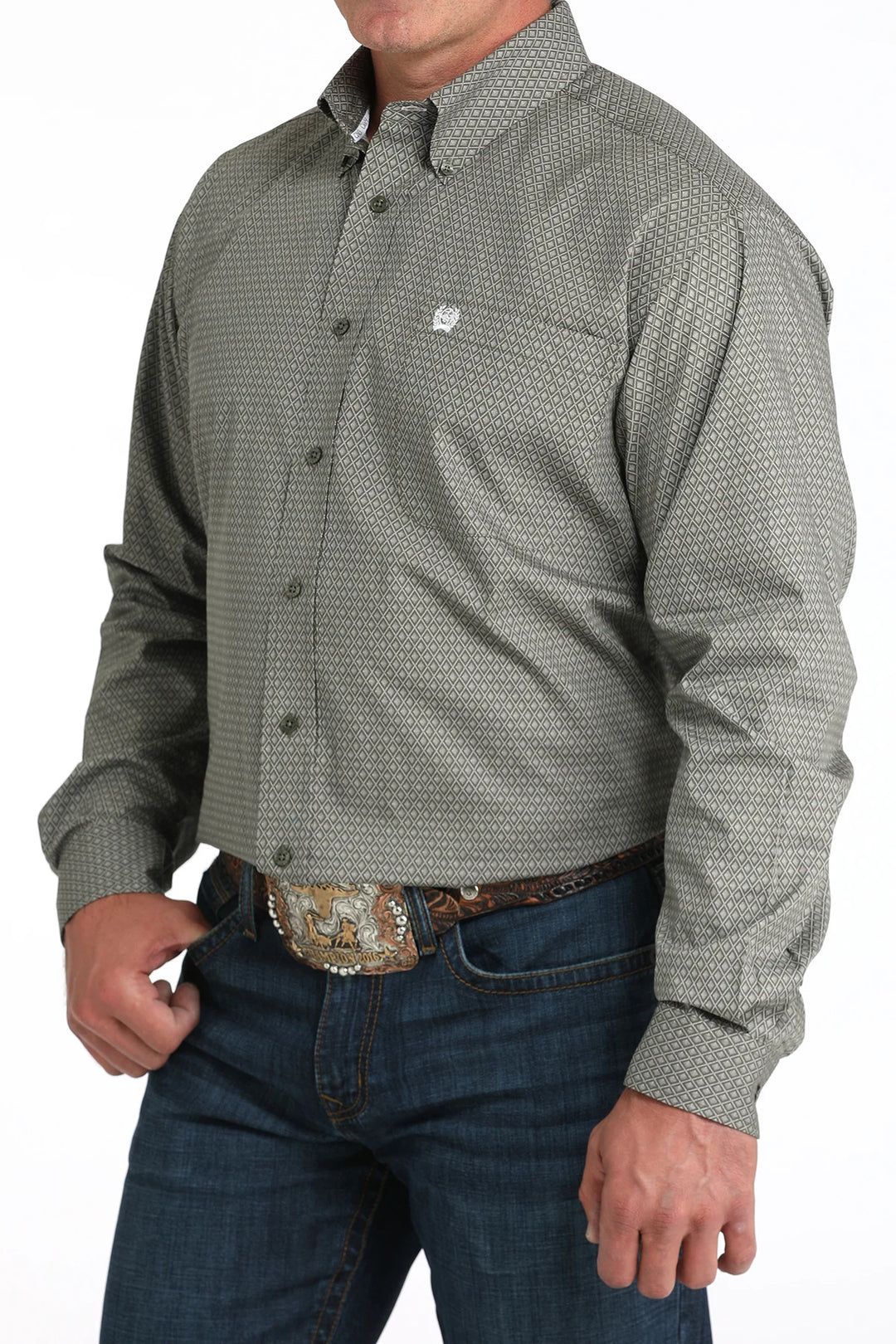 Cinch - Mens Olive Diamond Print Arena Shirt