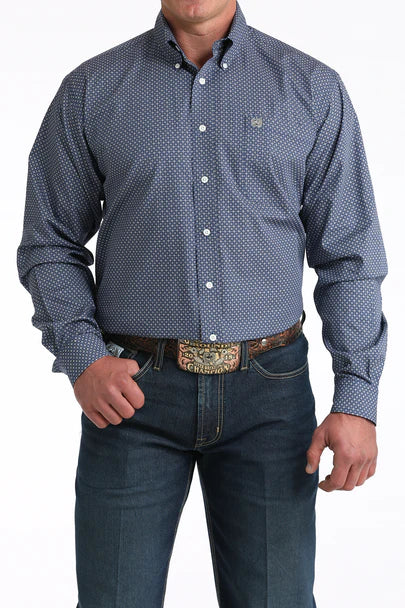 Cinch - Mens Royal Blue Geometric Print Arena Shirt