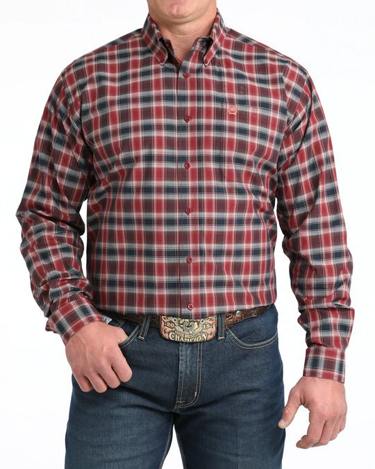 Cinch - Mens Burgundy/Black Plaid Arena Shirt