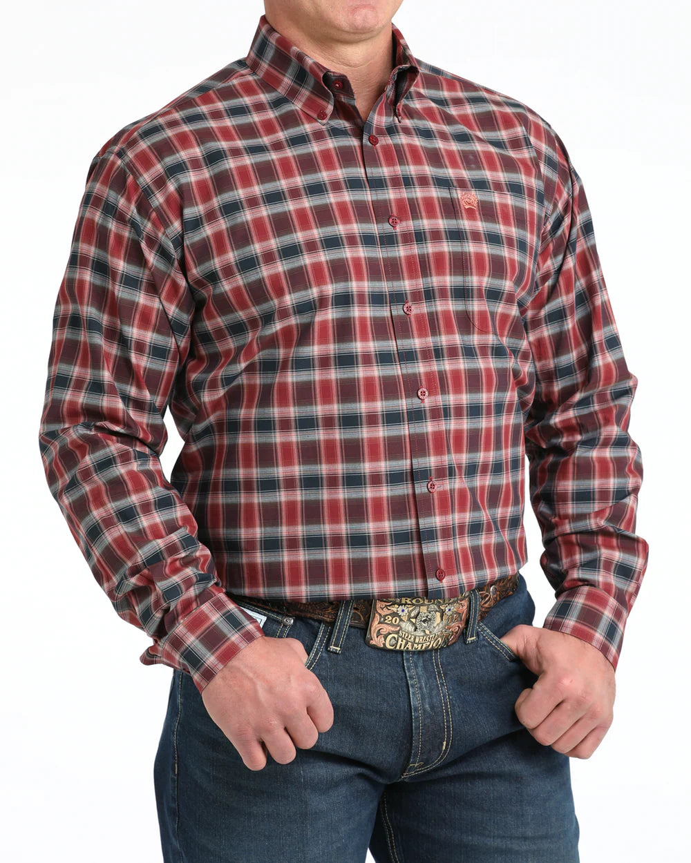 Cinch - Mens Burgundy/Black Plaid Arena Shirt