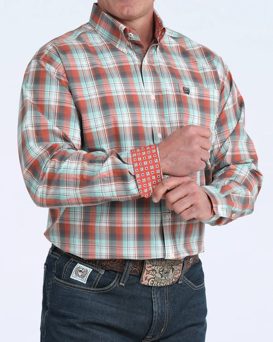 Cinch - Mens Red/ Turquoise Plaid Arena Shirt
