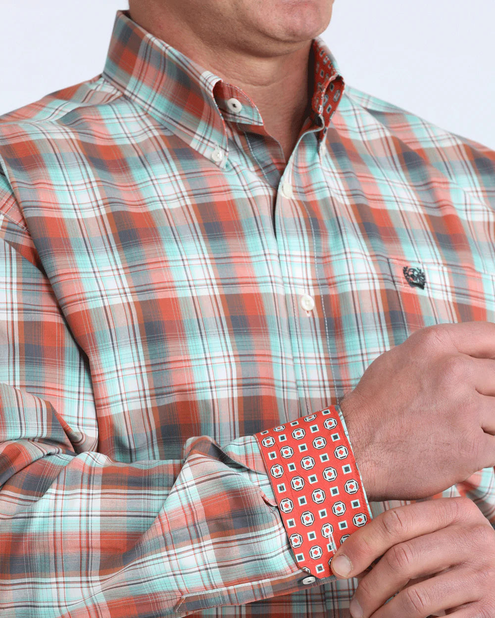 Cinch - Mens Red/ Turquoise Plaid Arena Shirt