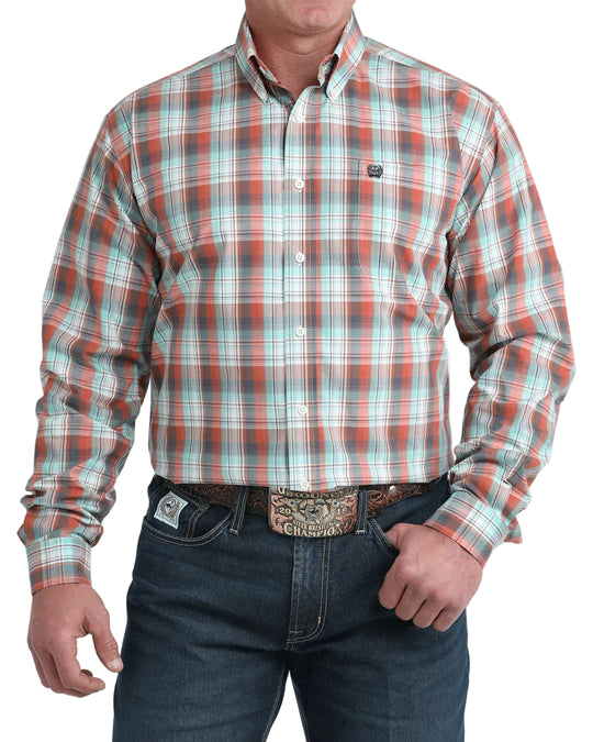 Cinch - Mens Red/ Turquoise Plaid Arena Shirt