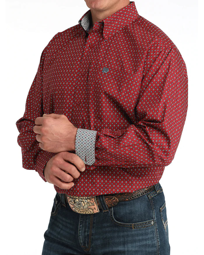 Cinch - Mens Bold Red Geo Print Arena Shirt