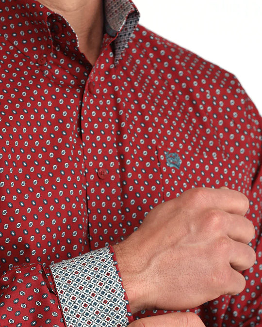 Cinch - Mens Bold Red Geo Print Arena Shirt