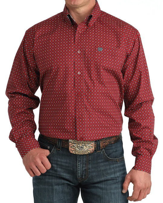 Cinch - Mens Bold Red Geo Print Arena Shirt