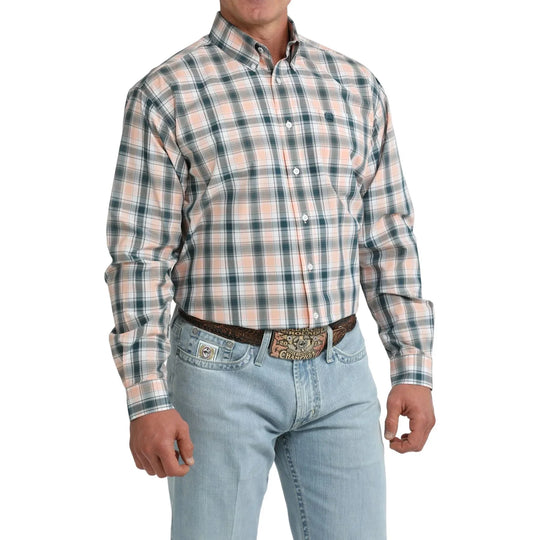 Cinch - Men’s Coral Plaid Long Sleeve Arena Shirt